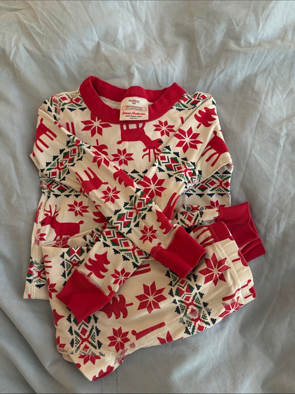 Hanna Andersson Red & Cream Kids Holiday Reindeer Pajama Set